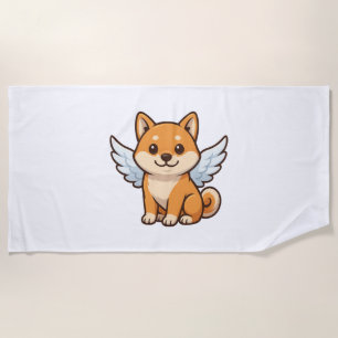 Süßer Shiba Inu Engel Cartoon Hund Glück Strandtuch