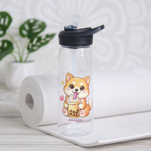 Süßer Shiba-Inu-Hund trinkt Bubble Tea - Name hinz Trinkflasche