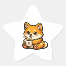 Süßer Shiba Inu Kaffee Stern Aufkleber