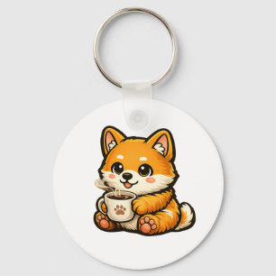Süßer Shiba Inu mit Kaffee – Gemütliche Hundeillus Schlüsselanhänger