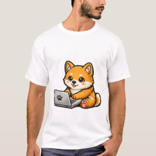 Süßer Shiba Inu mit Laptop – Gemütliche Hundeillus T-Shirt