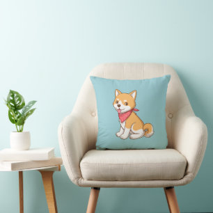 Süßer Shiba-Inu-Welpe auf Blau Kissen