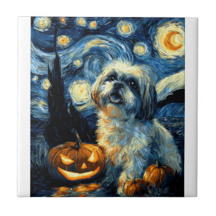 Süßer Shih Tzu Hund Halloween Jack O Lantern Kürbi Fliese