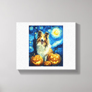 Süßer Shih Tzu Hund Halloween Jack O Lantern Kürbi Leinwanddruck