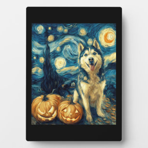 Süßer Siberian Husky Hund Halloween Jack O Lantern Fotoplatte
