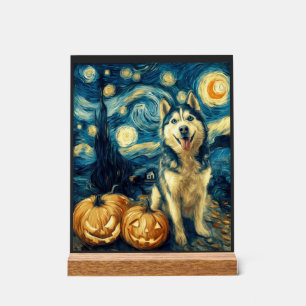 Süßer sibirischer Husky-Hund Halloween Jack O Lant Acrylschild