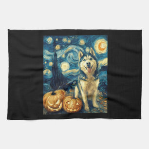 Süßer sibirischer Husky-Hund Halloween Jack O Lant Geschirrtuch