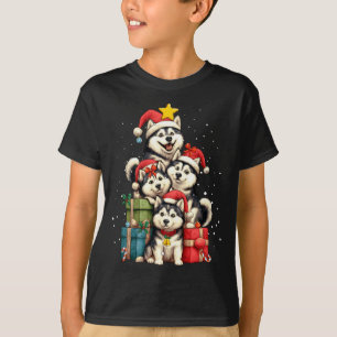 Süßer Sibirischer Husky Le Hund Weihnachtsbaum Xma T-Shirt
