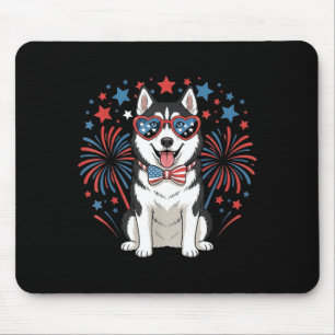 Süßer Sibirischer Husky USA-Flagge Patriotischer H Mousepad