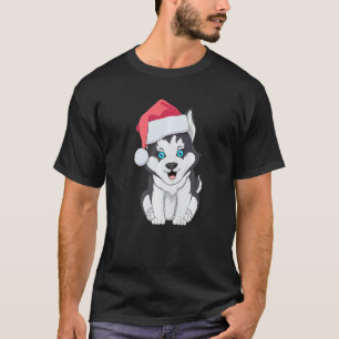 Süßer Sibirischer Husky Weihnachten Santa Hut Husk T-Shirt