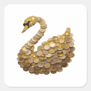 Süßer silberner GOLDENER SCHWAN Quadrat-Aufkleber Quadratischer Aufkleber