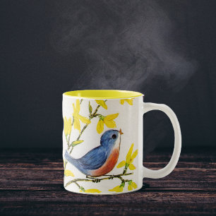 Süßer singender blauer Vogelbaum Zweifarbige Tasse