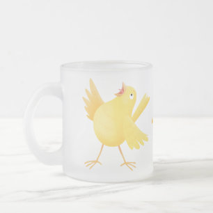 Süßer singender gelber Kanarienvogel-Cartoon  Mattglastasse