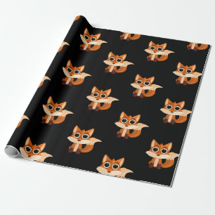 Süßer sitzender Fuchs auf schwarzem Hintergrund Geschenkpapier