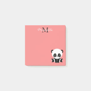 Süßer sitzender Panda-Monogramm Lachsrosa Post-it Klebezettel