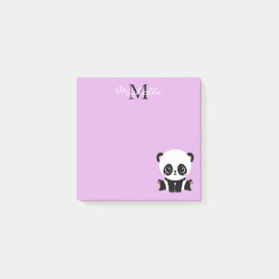 Süßer sitzender Panda-Monogramm Lila Post-it Klebezettel