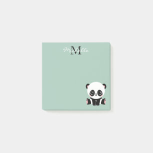 Süßer sitzender Panda-Monogramm Salbei-Grün Post-it Klebezettel