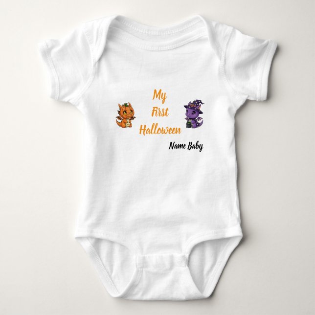 Süßer Skelett-Drache Mein erstes Halloween-Baby Baby Strampler (Vorderseite)