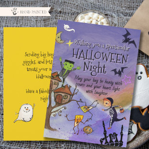 Süßer Skelett-Junge & Frankenstein Whimsy Hallowee Feiertagskarte