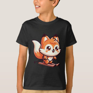 Süßer Skifuchs Kawaii Alpenhang Winter Spaß T-Shirt