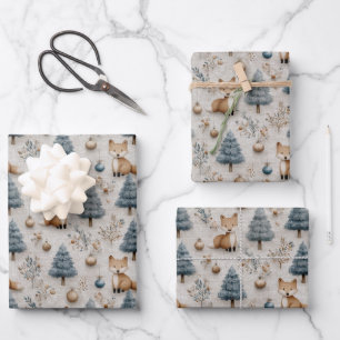 Süßer, skurriler Winter-Wald-Fuchs und Weihnachten Geschenkpapier Set