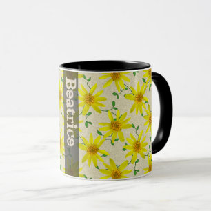 Süßer Sommer-botanische gelbe Wildblume mit Name Tasse