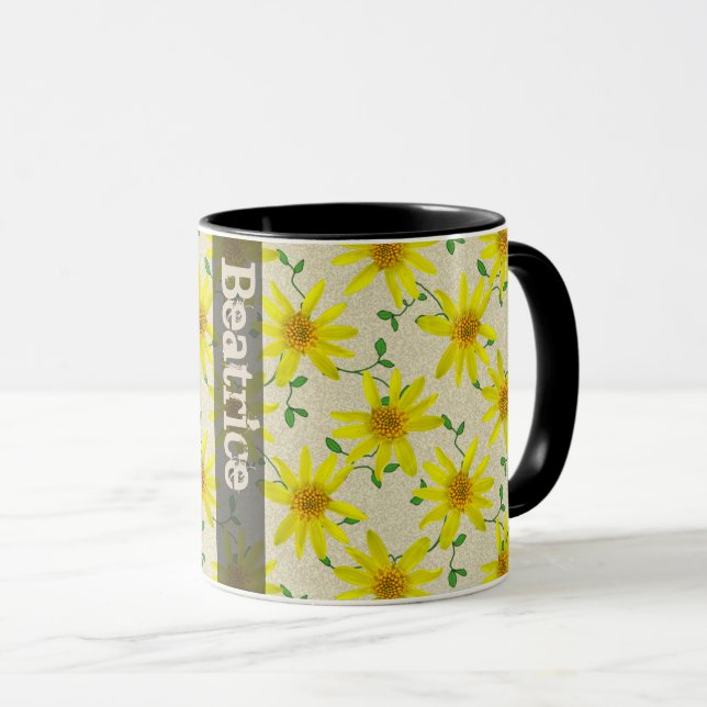 Süßer Sommer-botanische gelbe Wildblume mit Namen Tasse (VorderseiteRechts)