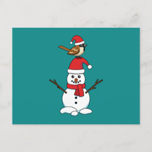 Süßer Spatz auf Schneemann Feiertagspostkarte