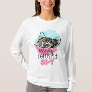 "SÜßER SPION" Lustiger süßer Kätzchen Rosa Blau T-Shirt