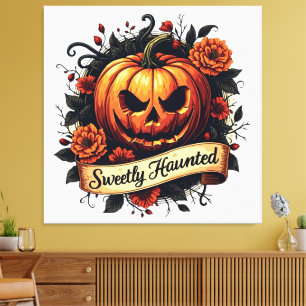 Süßer Spuk Vintager Kürbis   BlumenHalloween Leinwanddruck