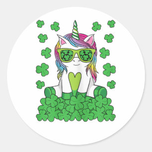 Süßer St. Patrick's Day Einhorn Leprechaun Kleebla Runder Aufkleber