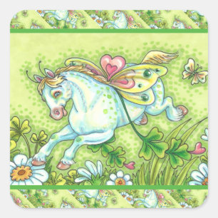 SÜßER ST. PATRICK'S DAY FLIEGENDER IRISCHER PONY, QUADRATISCHER AUFKLEBER