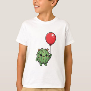 Süßer stacheliger Kaktus hält roten Luftballon für T-Shirt