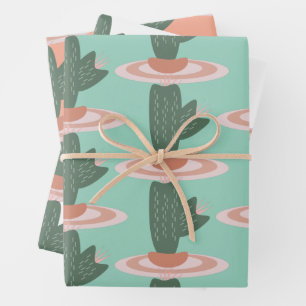 Süßer stacheliger Kaktus Topfhauspflanzen-Muster Geschenkpapier Set