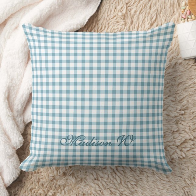 Süßer staubblauer Gingham-Muster Kissen (Decke)