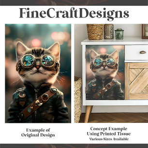 Süßer Steampunk entzückende Katze Kätzchen G1 Deco Seidenpapier