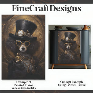 Süßer Steampunk-Hund mit Hut Malerei D3R Decoupage Seidenpapier