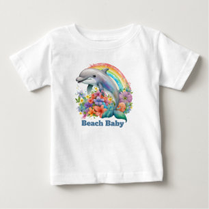süßer Strand Baby-Delfin Text hinzufügen Baby T-shirt