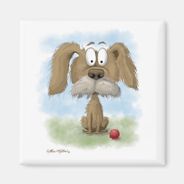Süßer struppiger Hund Cartoon Magnet (Vorne)