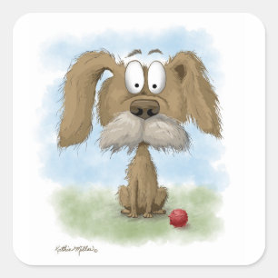 Süßer struppiger Hund Cartoon mit Ball Quadratischer Aufkleber