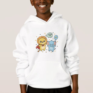 Süßer Superheld Löwe und Elefant Freunde Cartoon Hoodie