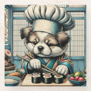 Süßer Sushi-Chef-Welpe Glasuntersetzer