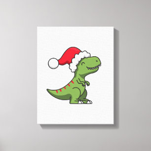 Süßer T-Rex mit Santa-Hut – Weihnachtsdino Leinwanddruck