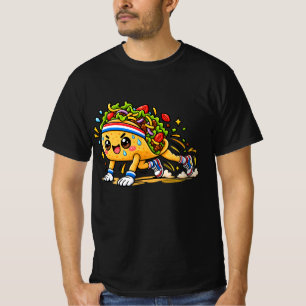 Süßer Taco Laufender Cartoon Fitness Lebensmittel- T-Shirt