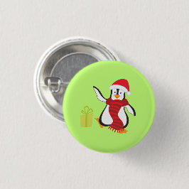 Süßer tanzender Cartoon-Pinguin mit roter Mütze un Button
