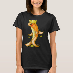Süßer tanzender Kawaii-Orangefisch mit Krone T-Shirt