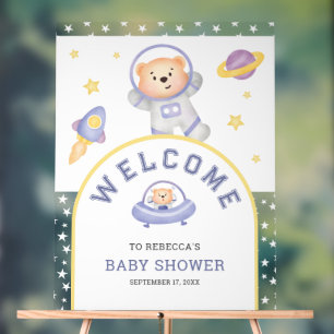 Süßer Teddybär-Astronaut-Baby-Shower-Willkommen Acrylschild
