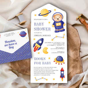 Süßer Teddybär-Astronaut im Weltraum Baby-Party All In One Einladung