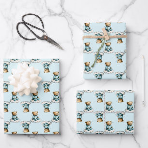 Süßer Teddybär auf blauen Schlafanzügen in den Wol Geschenkpapier Set