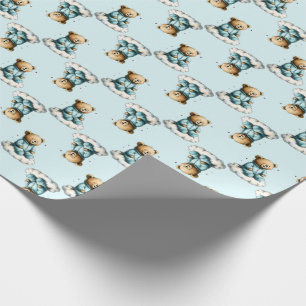 Süßer Teddybär auf blauen Wolken-Pyjamas Geschenkpapier